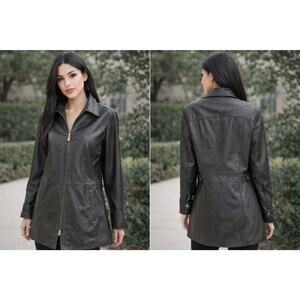 Eddie Bauer Leather‎ Coat Women’s L Long Jacket Pockets Soft Lambs Wool